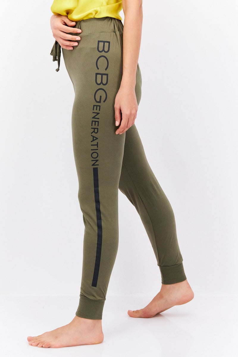 BCBG Women Side Pocket Stretchable Sleepwear Pants, Army Green - Image 3